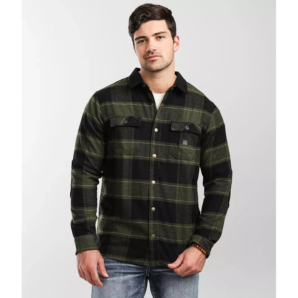 Roark Nordsman Flannel Shirt Men XL‎ Elbow Patch Snap Wool Blend Military Plaid